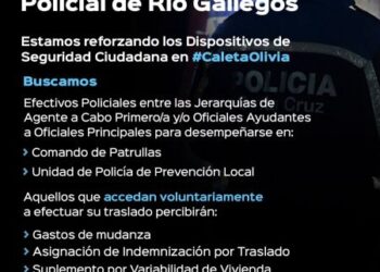 Convocatoria abierta y voluntaria para el personal policial de Río Gallegos