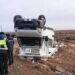 Espectacular vuelco de un camión en la ruta 281 por la escarcha