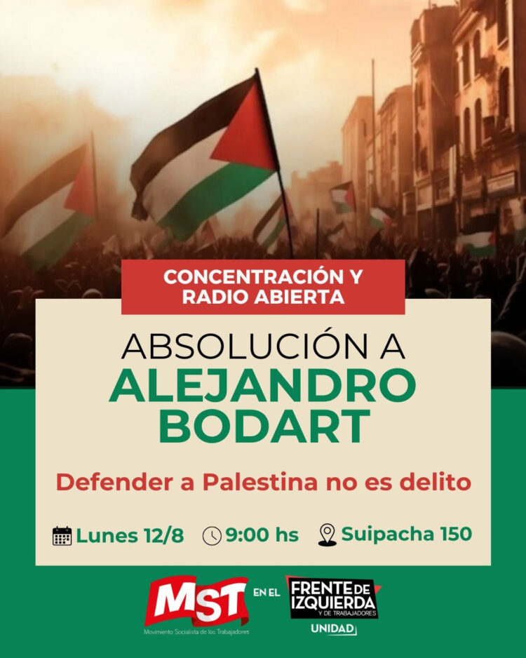 Inicia el juicio a Alejandro Bodart por defender a Palestina