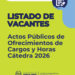 Listado de vacantes de los Actos Públicos de Ofrecimiento de Interinatos y Suplencias 2026