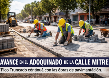 Pico Truncado: continúan los avances en el adoquinado de la calle Mitre