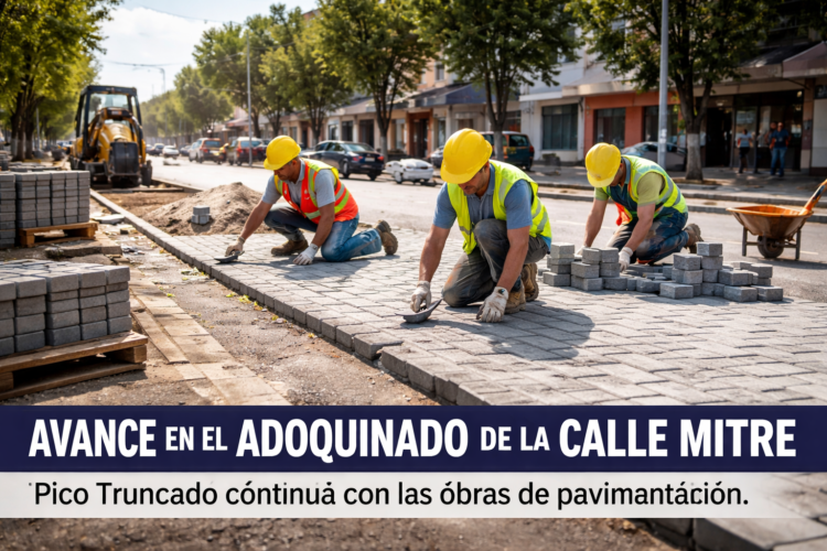 Pico Truncado: continúan los avances en el adoquinado de la calle Mitre
