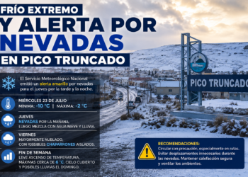 Pico Truncado sigue bajo una intensa ola de frío y rige un alerta por nevadas