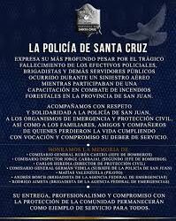 La Policía de Santa Cruz expresó su pesar por la tragedia aérea ocurrida en San Juan