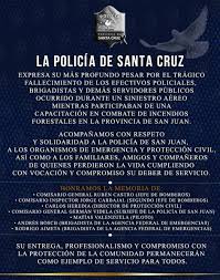 La Policía de Santa Cruz expresó su pesar por la tragedia aérea ocurrida en San Juan