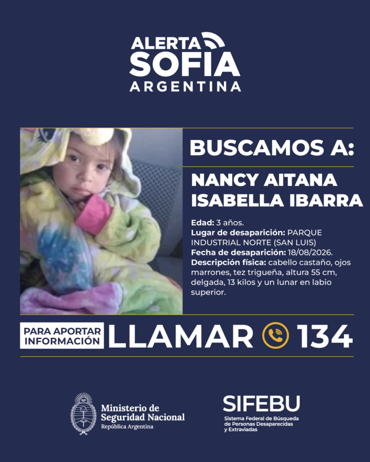 “ALERTA SOFIA”– URGENTE- NANCY AITANA ISABELLA IBARRA